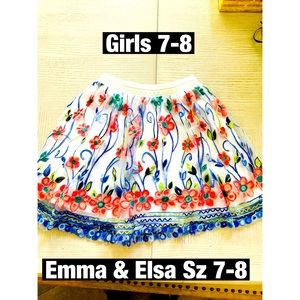 Emma & Elsa Embroidered Floral‎ Skirt Sz 7-8